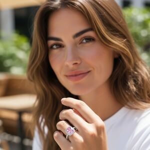 Sterling Silver Pink Gemstone Ring Elegant Jewelry Size 6